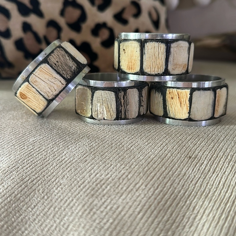 Natural Wood and Silver Napkin Rings